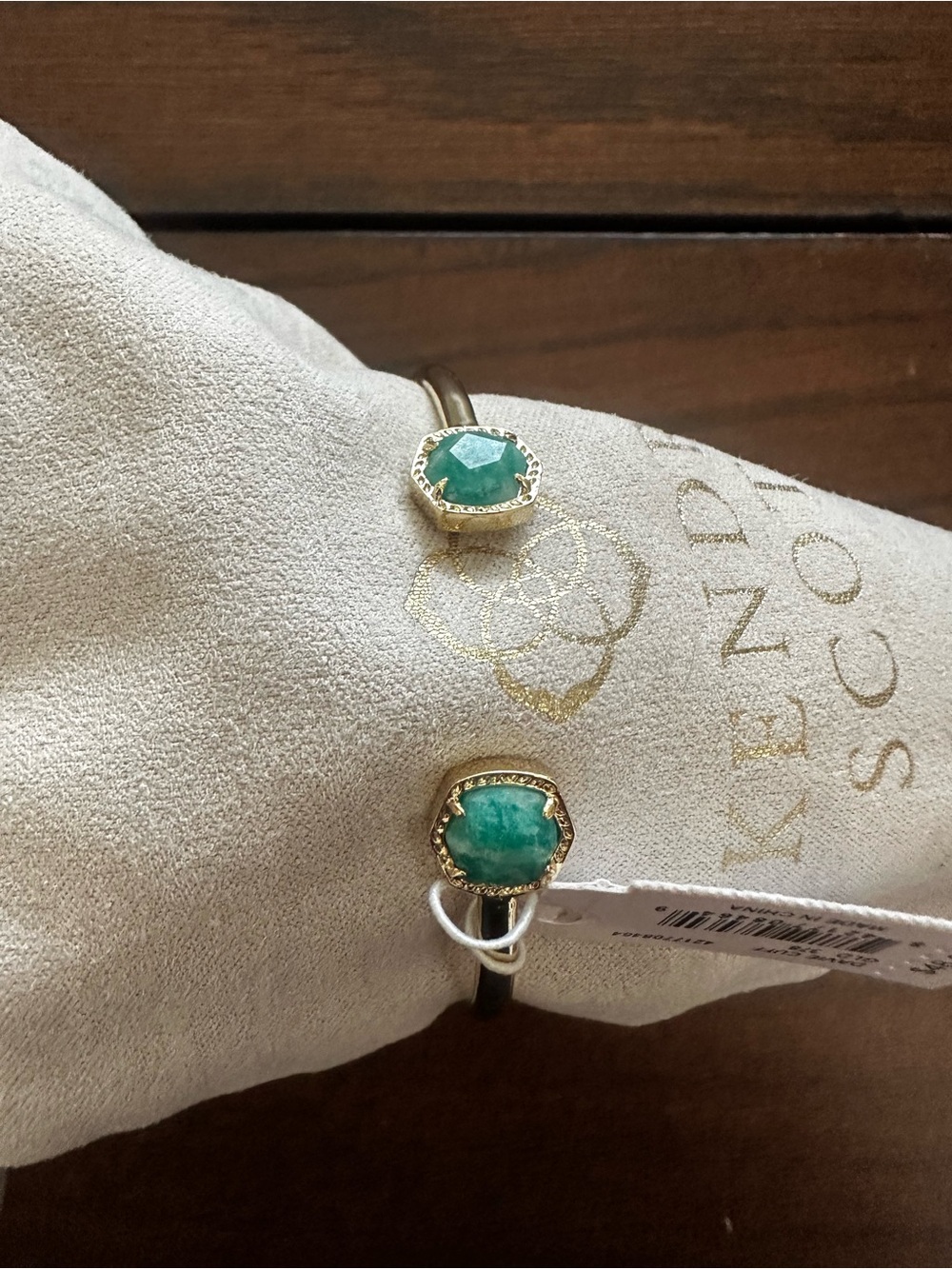 Kendra Scott Gold Cuff Bracelet with Dark Teal Amazonite Stones